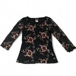 Vtg 90s Black Mesh Floral Sequin Top Whimsygoth Witchy Fairy Grunge Small